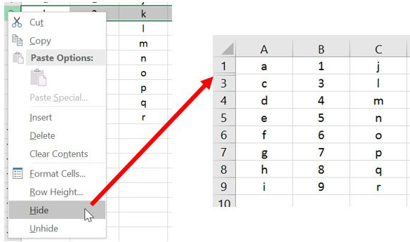 Cách ẩn hàng hoặc cột trong Excel 01